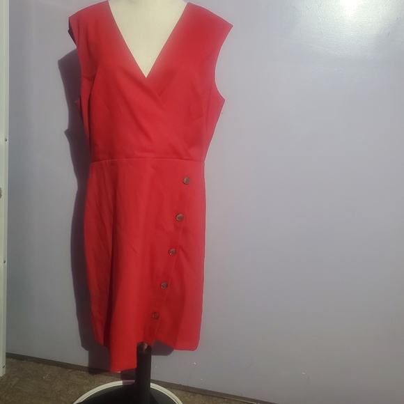 Loft red side button faux wrap dress size 12 - Picture 1 of 7